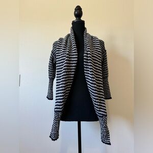 Free People Womens 3/4 Sleeve Shawl Open Front Striped Knit Cardigan Blue Size S